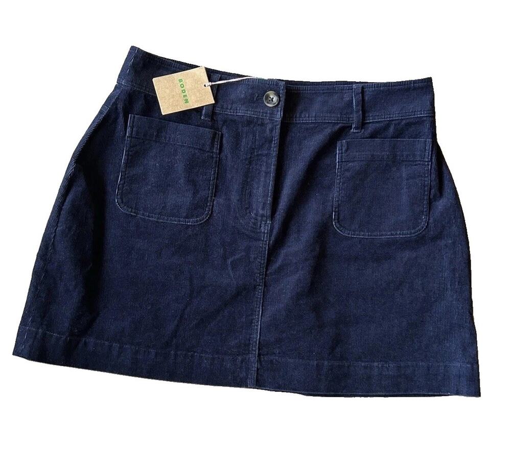 Boden Corduroy Mini Skirt Womens 10P Navy Blue A-Line Patch Pockets Classic NWT